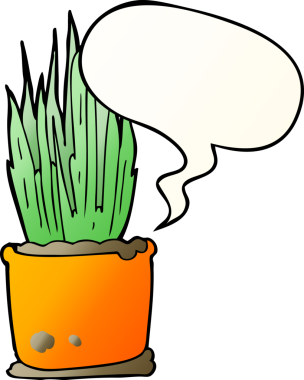 Bir insan tarafından çizilmiş, konuşma baloncuklu karikatür bitkisi.