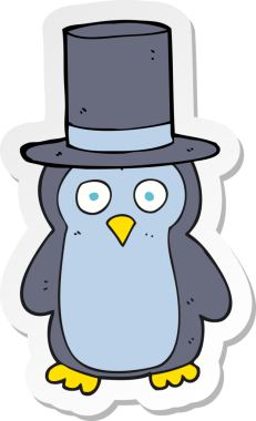 Bir insan tarafından çizilmiş şapka takan penguen çizgi filminin çıkartması.