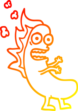 Bir insan tarafından çizilen yanan bir sosislinin sıcak çizgi çizimi