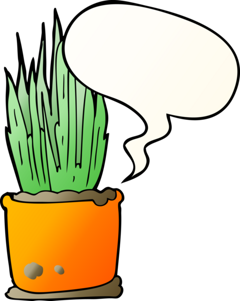 Bir insan tarafından çizilmiş, konuşma baloncuklu karikatür bitkisi.