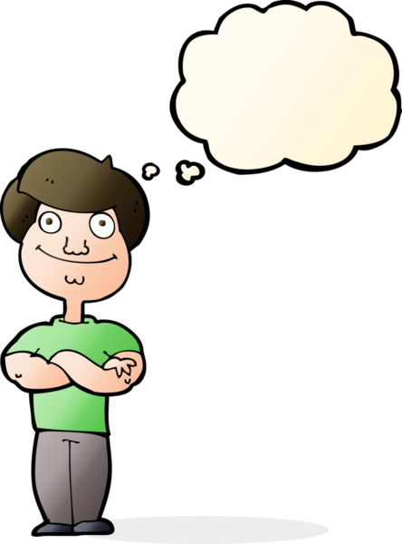 Bir insan tarafından çizilmiş düşünce balonlu mutlu adam çizgi filmi.