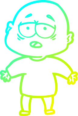 Bir insan tarafından çizilmiş, yorgun, kel bir adamın çizdiği soğuk çizgi.