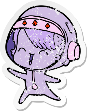 Bir insan tarafından çizilmiş mutlu bir uzay kızının sıkıntılı çıkartması.