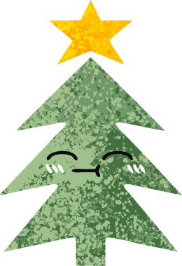 Bir insan tarafından çizilmiş bir noel ağacının retro çizim tarzı karikatürü.