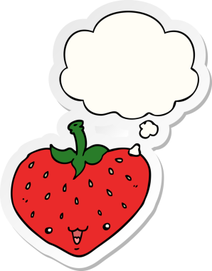 İnsan tarafından çizilmiş bir çıkartma olarak düşünce baloncuklu karikatür çileği.