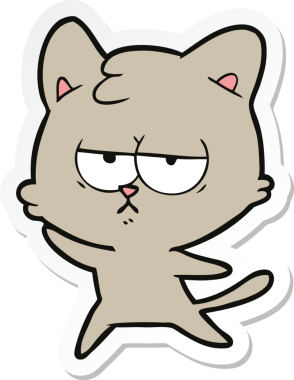 Bir insan tarafından çizilmiş sıkılmış çizgi film kedisinin çıkartması.