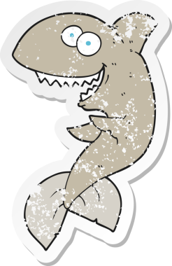 Bir insan tarafından çizilmiş bir karikatür köpekbalığının gerilemiş etiketi.