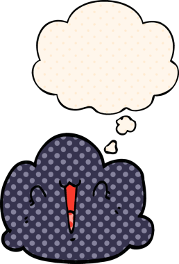 Bir insan tarafından çizilmiş, düşünce baloncuklu mutlu bulut karikatürü.