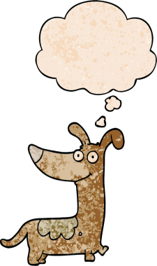 Bir insan tarafından çizilmiş grunge desenli düşünce baloncuğu olan çizgi film köpeği.