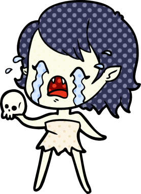 Bir insan tarafından çizilmiş ağlayan vampir kız çizgi filmi.