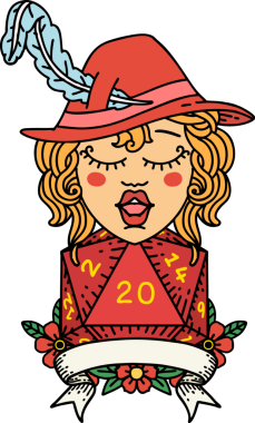 Retro Dövme Tarzı İnsan Ozan Karakteri Bir insan tarafından çizilmiş doğal 20 zar ile