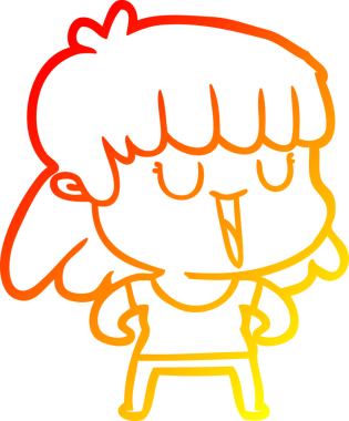 Bir insan tarafından çizilmiş gülen çizgi film kadını çizimi.