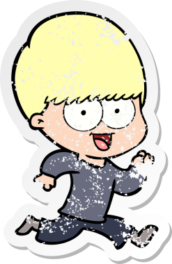 Bir insan tarafından çizilmiş mutlu çizgi film çocuğunun sıkıntılı çıkartması.