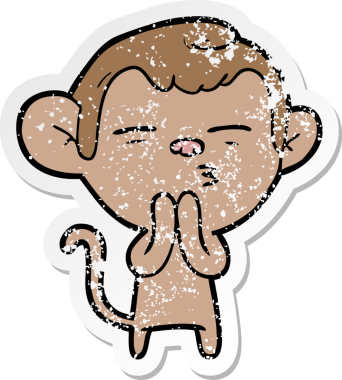 Bir insan tarafından çizilmiş şüpheli bir maymunun sıkıntılı çıkartması.