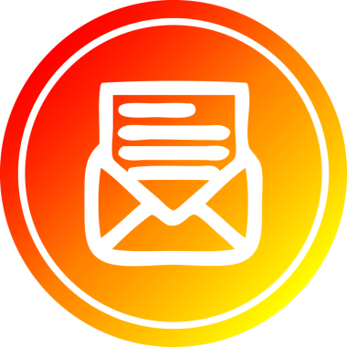 Bir insan tarafından çizilen sıcak gradyan bitiş ile zarf harfi dairesel simgesi