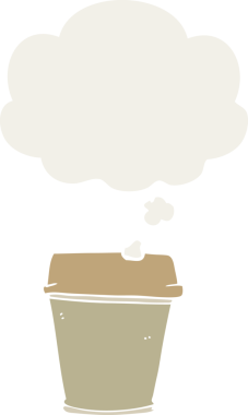 Çizgi film, bir insan tarafından çizilmiş düşünce baloncuklu kahveyi dışarı çıkarır.