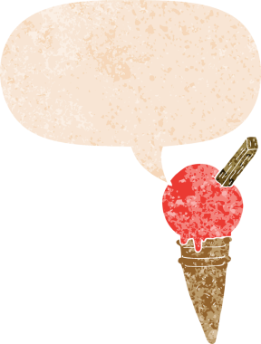 Bir insan tarafından çizilmiş grunge dertli retro tarzı konuşma baloncuklu çizgi film dondurması.