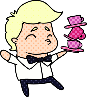 Bir insan tarafından çizilmiş kawai sevimli garsonunun çizgi film çizimi