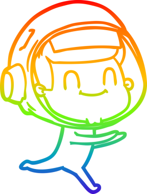 Gökkuşağı gradyan çizgisi çizimi mutlu bir astronot insan tarafından çizilmiş.