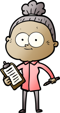 Bir insan tarafından çizilmiş mutlu yaşlı kadın çizgi filmi.