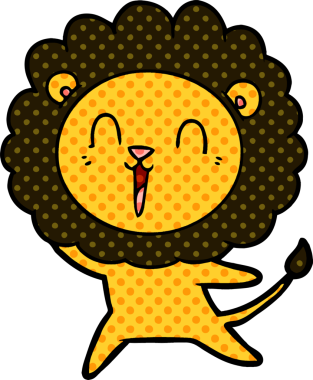 Bir insan tarafından çizilmiş gülen aslan çizgi filmi.