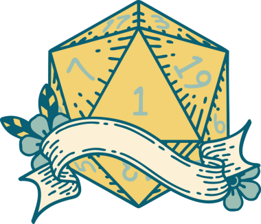 Retro Dövme Biçimi Doğal Bir d20 zar bir insan tarafından çizildi