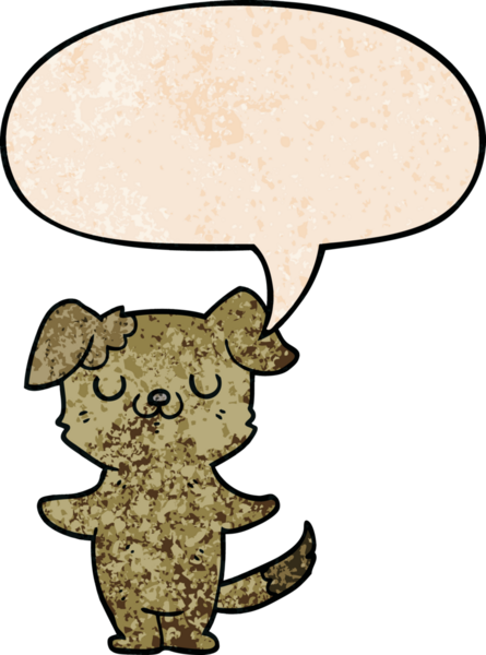 Bir insan tarafından çizilmiş eski moda konuşma baloncuklu çizgi film köpeği.