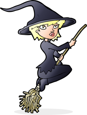 Bir insan tarafından çizilmiş süpürgeye binen cadı çizgi filmi.