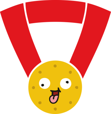 Bir insan tarafından çizilmiş altın madalyanın düz renkli retro karikatürü