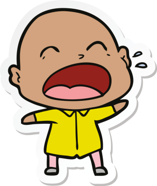 Bir insan tarafından çizilmiş kel adam diye bağıran bir çizgi film çıkartması.