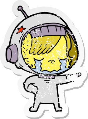 Bir insan tarafından çizilmiş ağlayan astronot bir kızın sıkıntılı çıkartması.