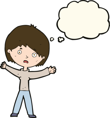 Bir insan tarafından çizilmiş düşünce balonu olan endişeli bir karikatür.