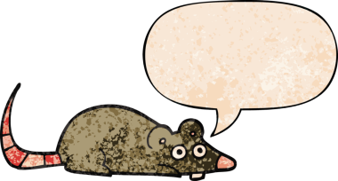 bir insan tarafından çizilmiş, geçmişe dönük konuşma baloncuklu çizgi film faresi