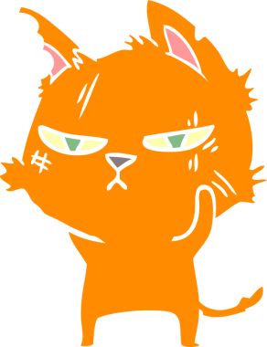 sert düz renkli çizgi film kedisi bir insan tarafından çizilmiş.