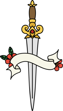 Geleneksel dövme, bir insan tarafından çizilmiş hançer sancağıyla.