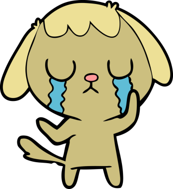 Bir insan tarafından çizilmiş şirin bir çizgi film köpeği ağlıyor.