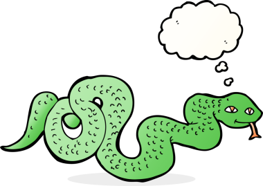 Bir insan tarafından çizilmiş düşünce baloncuklu çizgi film yılanı.