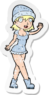 Bir insan tarafından çizilmiş şapkalı güzel bir kızın gerilmiş çıkartması.