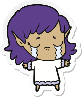 Bir insan tarafından çizilmiş ağlayan bir elf kızının çıkartması.