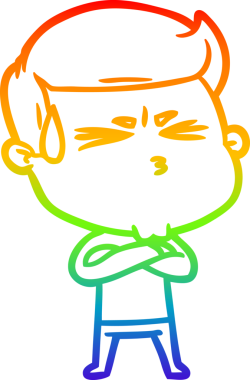 Bir insan tarafından çizilmiş terleyen bir çizgi film karakterinin çizimi.