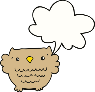 bir insan tarafından çizilmiş konuşma baloncuklu bir baykuş.