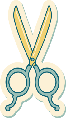 Bir insan tarafından çizilmiş geleneksel bir berber makas stili dövme çıkartması.