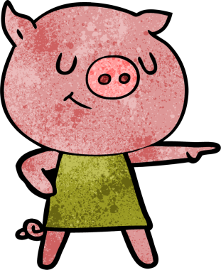 Bir insan tarafından çizilmiş mutlu çizgi film domuzu.