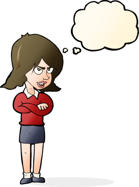 Bir insan tarafından çizilmiş düşünce baloncuğu olan kızgın bir kadın.