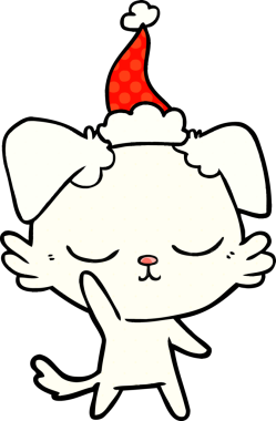 Bir insan tarafından çizilmiş Noel Baba şapkası takan bir köpeğin çizdiği çizgi roman çizimi.