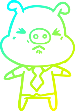 Bir insan tarafından çizilmiş gömlekli ve kravatlı kızgın bir domuzun çizimi.