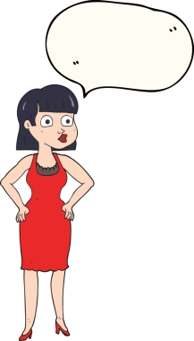 El yazısıyla çizilmiş konuşma balonu karikatürü kadın elleri kalçasında bir insan tarafından çizilmiş.