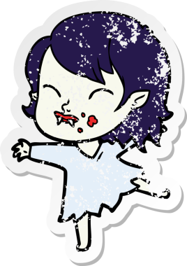 Bir insan tarafından çizilmiş yanağında kan olan vampir bir kızın sıkıntılı çıkartması.