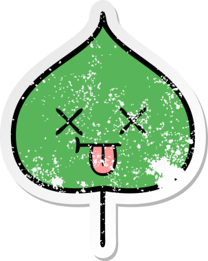 Sevimli bir çizgi film karakterinin sıkıntılı çıkartması. Bir insan tarafından çizilmiş ifade yaprağı.