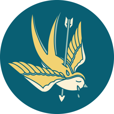 Bir insanın çizdiği okla delinmiş bir kırlangıcın ikonik dövme şekli